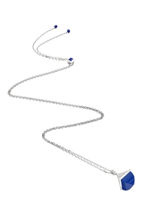 Cleo Midi Rev Kolye, 18 Ayar Beyaz Altın, Lapis Lazuli & Elmas