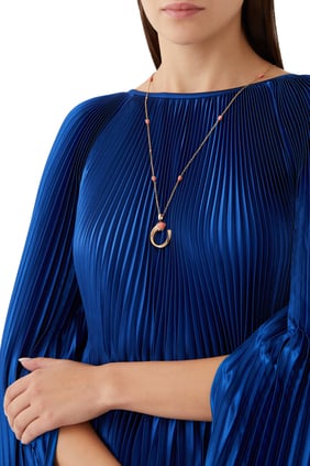 Cleo Venus Midi Uzun Zincir Kolye, 18k Rose Altın, Pembe Mercan & Elmas