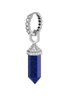 Lapis Lazuli ve Elmaslı 18k Beyaz Altın Tek Küpe