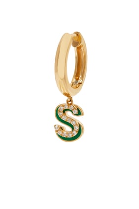 S Harf Huggie Küpe, 18 Ayar Sarı Altın ve Pırlantalar