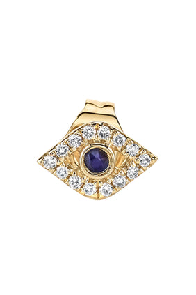 Mini Bezel Nazar Boncuğu Tek Küpe, 14 Ayar Altın, Pırlanta ve Lapis Lazuli