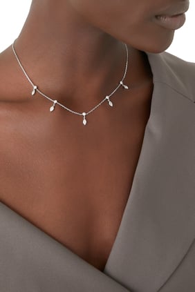 Parlak Choker Kolye, 18k Beyaz Altın & Elmas