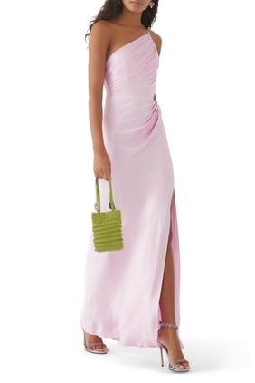 Asimetrik Maxi Elbise - Pembe