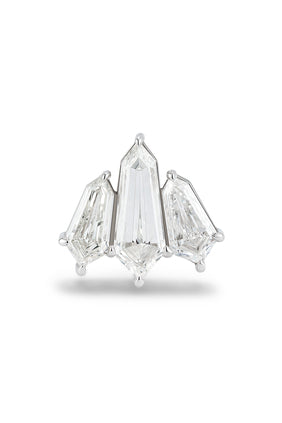 Lotus 3 Elmas Tek Küpe, 18 Ayar Beyaz Altın