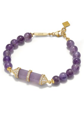 18 Ayar Sarı Altın, Elmas ve Ametistli Orta Boy Dizi Bilezik