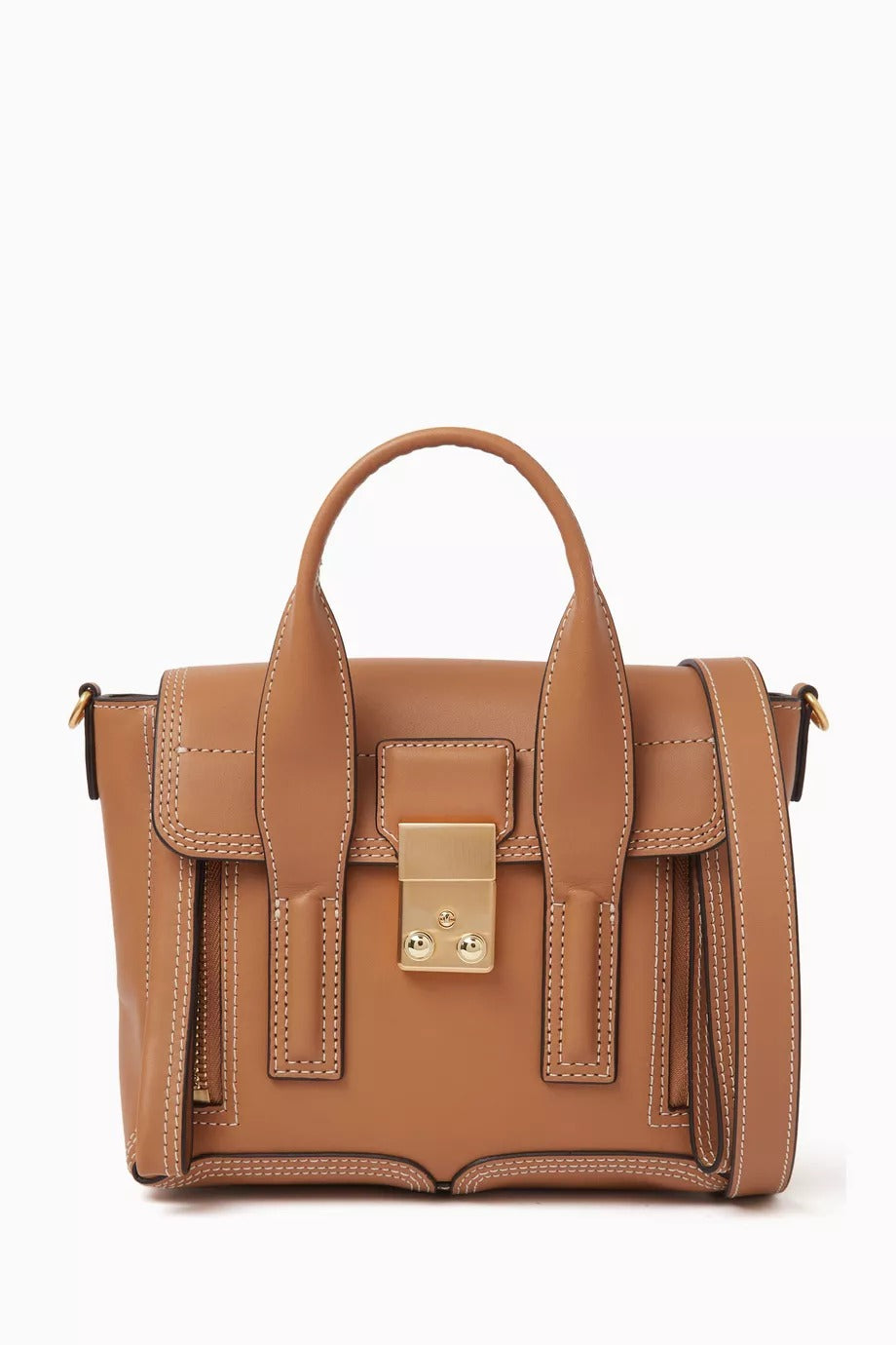 Mini Pashli Camel Çanta Düz Deri, Altın Aksamlı, İkonik ve Şık Tasarım