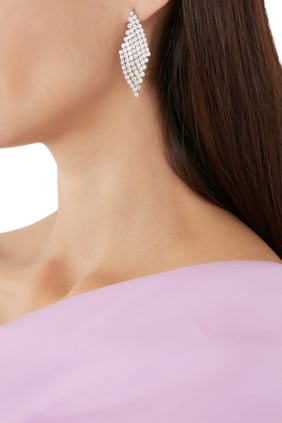 Rhodium Kaplama Bronz ve Zirkonya Taşlı Mesh Desenli Damla Küpe