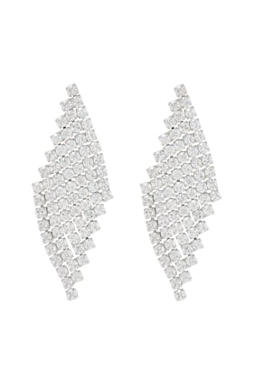 Rhodium Kaplama Bronz ve Zirkonya Taşlı Mesh Desenli Damla Küpe