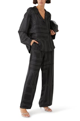 Monogram İpek Pantolon - Siyah