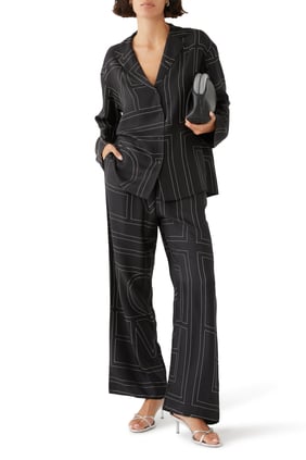 Monogram İpek Pijama Üstü - Siyah