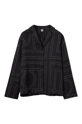 Monogram İpek Pijama Üstü - Siyah
