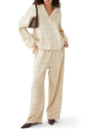 Monogram İpek Pijama Üstü - BEYAZ