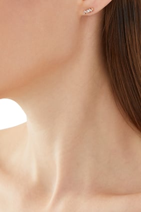 Klasik Bar Stud Küpe, 18K Rose Gold & Elmas