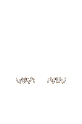Klasik Bar Stud Küpe, 18K Rose Gold & Elmas