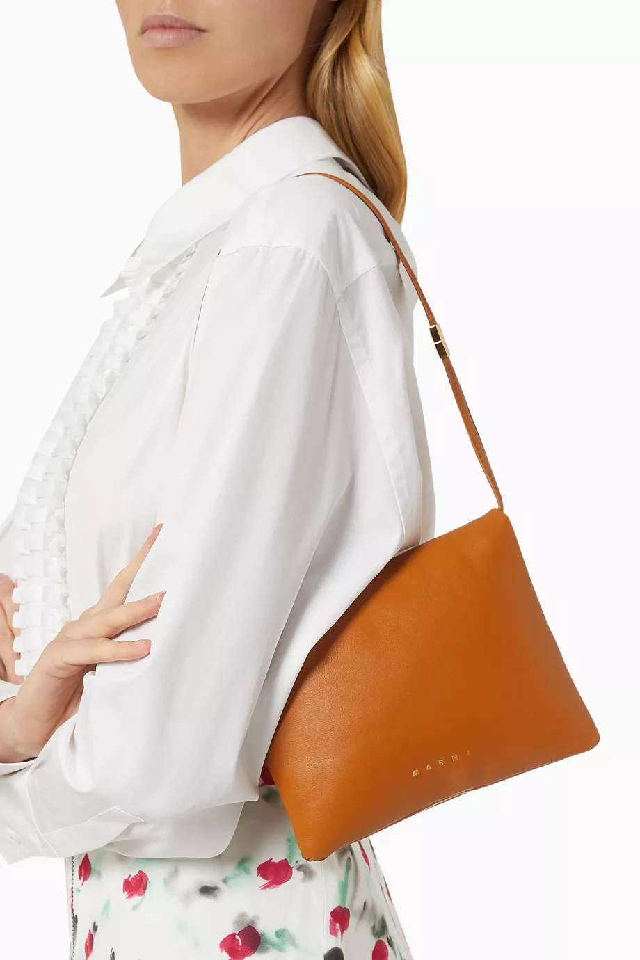 Deri Prisma Kes, Marni, Şık & Zarif Omuz Çantası, Kabartmalı Logo