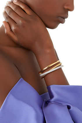 Pavé Üç Sıralı Kruz Cuff Bilezik, 18k Sarı Altın ve Elmas
