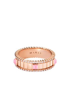 LIFE Yüzüğü, 18K Pembe Altın, Elmas ve Pembe Opal