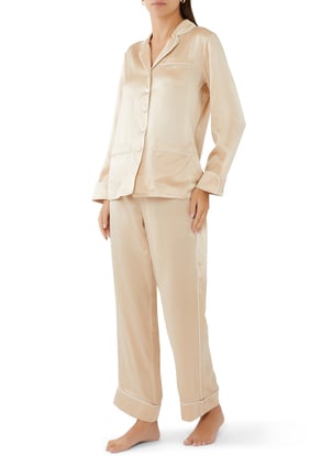 Coco İpek Uzun Pijama Takımı - Bej