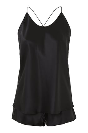 Bella Saten Pijama Takımı - Siyah