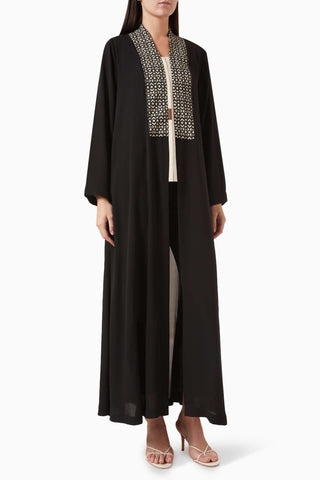 Modern Geometrik Detaylı Şifon Abaya ile Şıklığı Yakalayın
