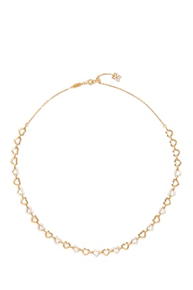 Kalp Zincir Kolye, 18 Ayar Sarı Altın & Beyaz Emaye