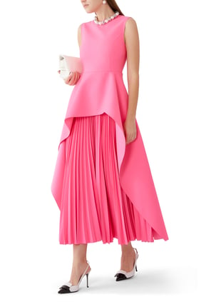 Severny Plise Midi Elbise - Pembe