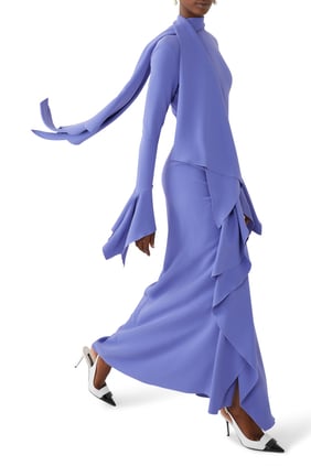 Nella Volanlı Etek Maxi Elbise - Mavi