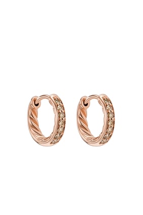 Petite Pave Huggie Halka Küpe, 18K Pembe Altın ve Elmas