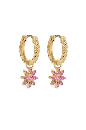 Petite Yıldız Damla Küpe, 18K Sarı Altın ve Pembe Safir