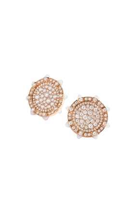 18k Pembe Altın, Beyaz Ağaç ve Elmaslı Sıra Dışı Küpe