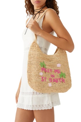 Raffia Plaj Çantası "Beni St Barth'ta Bul"