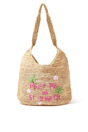Raffia Plaj Çantası "Beni St Barth'ta Bul"