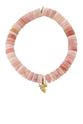 Kabuk Küme Charm Bilezik, 14k Sarı Altın & Pembe Opal Boncuklu