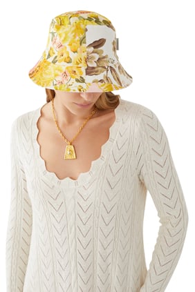 Desenli Kanvas Bucket Şapka - Sarı