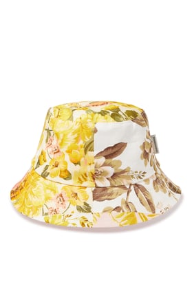 Desenli Kanvas Bucket Şapka - Sarı