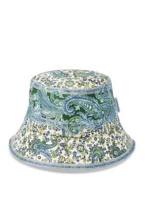 Desenli Kanvas Bucket Şapka - Açık Mavi