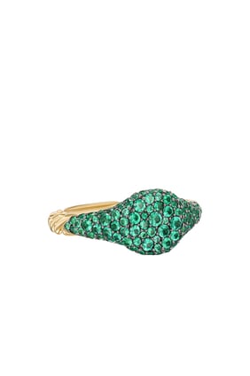Petite Pave Yüzük, 18K Sarı Altın ve Zümrütler