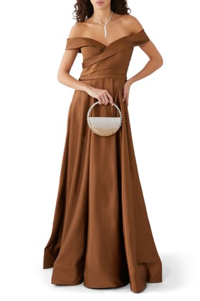 Off Shoulder Bronz Elbise - Şık ve Zarif Tasarım