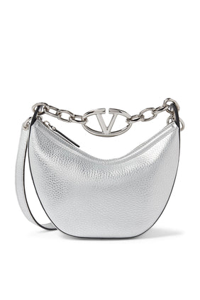 VLogo Metalik Deri Zincirli Mini Hobo Çanta