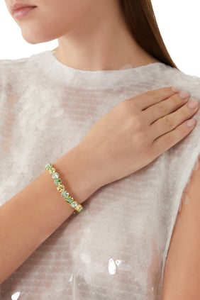 Gia Esnek Bilezik, 18k Altın Kaplama Pirinç & Swarovski Kristalleri - Yeşil