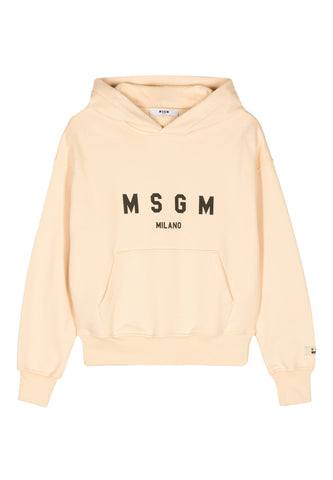 Çocuk Logo Baskılı Pamuklu Kapüşonlu Sweatshirt - Krema