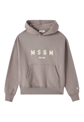 Çocuk MSGM Logo Baskılı Pamuklu Kapüşonlu Sweatshirt - Açık Pastel Kahverengi