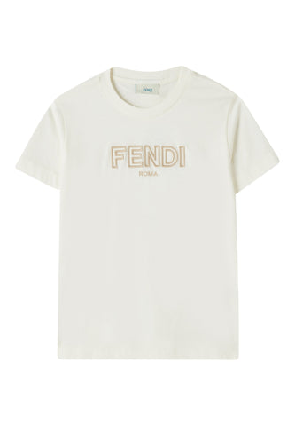 Çocuk Nakışlı Logolu Pamuklu Tişört - Beyaz