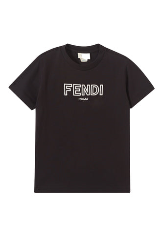 Çocuk İşlemeli Logolu Pamuk Tişört - Siyah