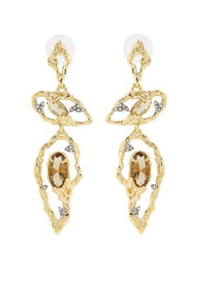 14 Ayar Altın Dumanlı Topaz Brut Çöl Uzun Küpe