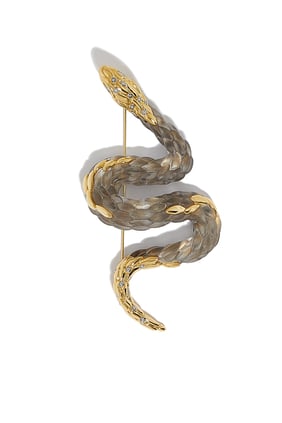 Yılan Figürlü Lucite Broş, 14 Ayar Altın Kaplama