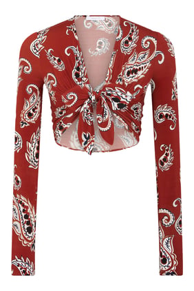 Uzun Kol Paisley Crop Top - Şıklığın Adresi