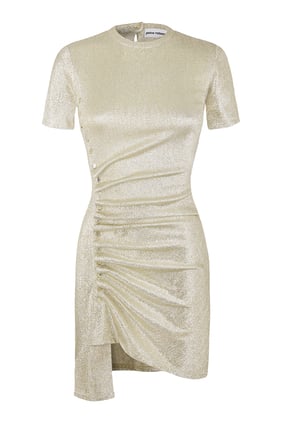 Asimetrik Fırfırlı Lame Mini Elbise - Altın/Gümüş