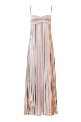 Işıltılı Fırfırlı Triko Maxi Elbise - Pembe