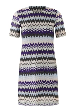 Zigzag Desenli Mini Elbise - Mavi Çok Renkli